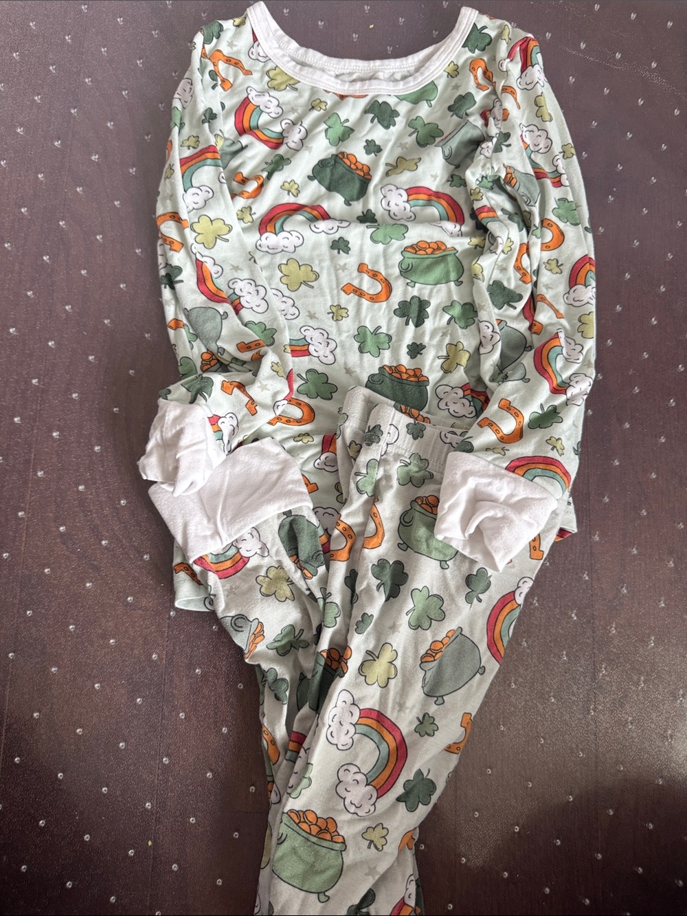 Caden Lane White Pajama Top with Rainbow & Shamrock Print